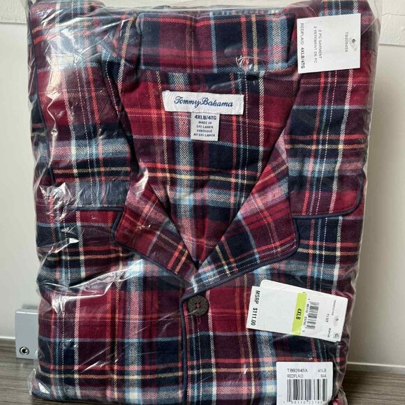 Tommy Bahama Flannel Long Sleeve & Pants Pajama PJ Set  $105 Red Plaid - Picture 7 of 13